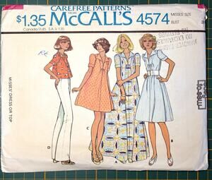 McCall's 4574 Easy Vintage Pattern Women Size 8 Placket Dress Top Four Lengths
